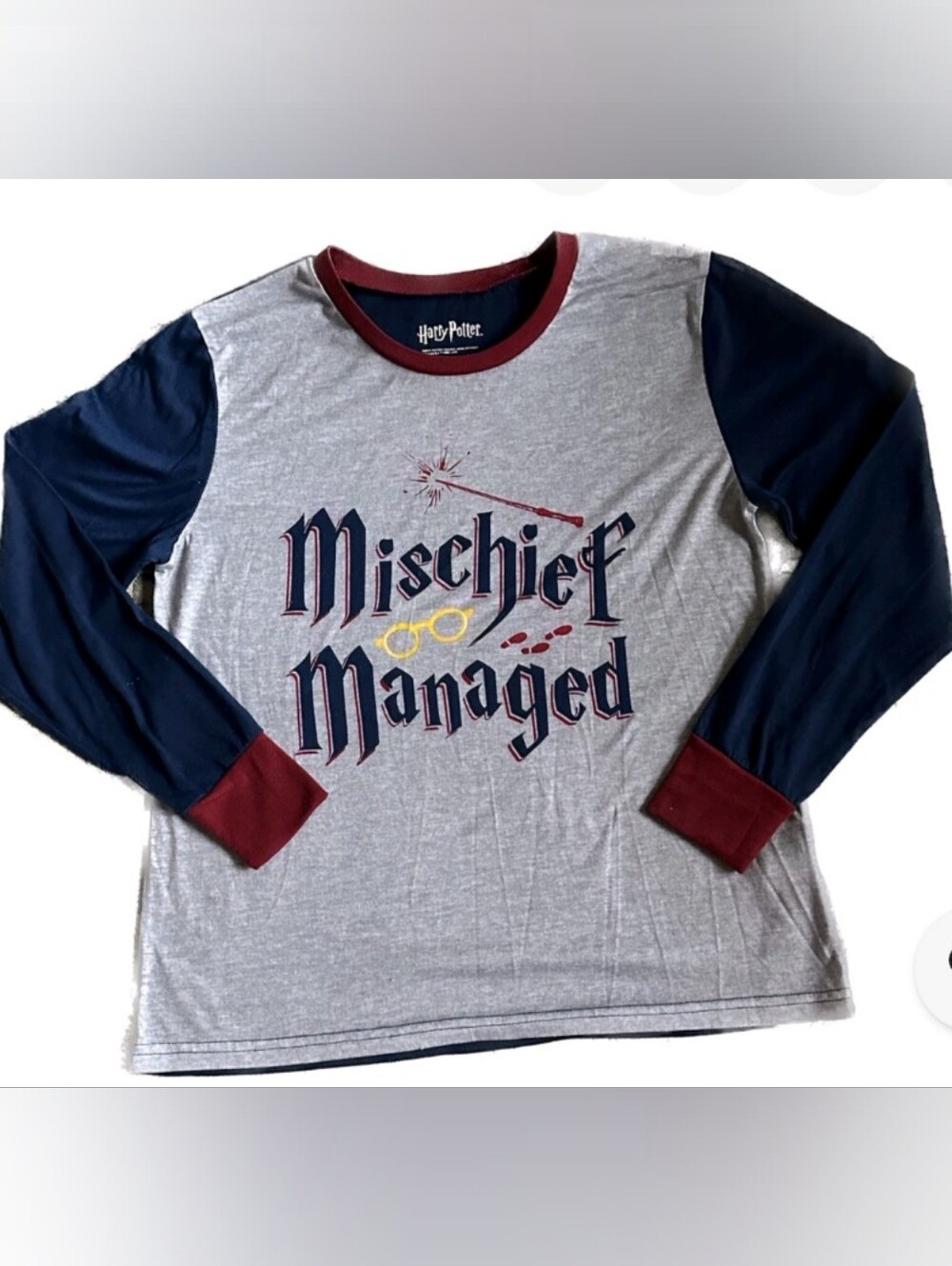 Harry Potter 'Mischief Managed' Long Sleeve Pajama/Lounge Top- Gray & Navy